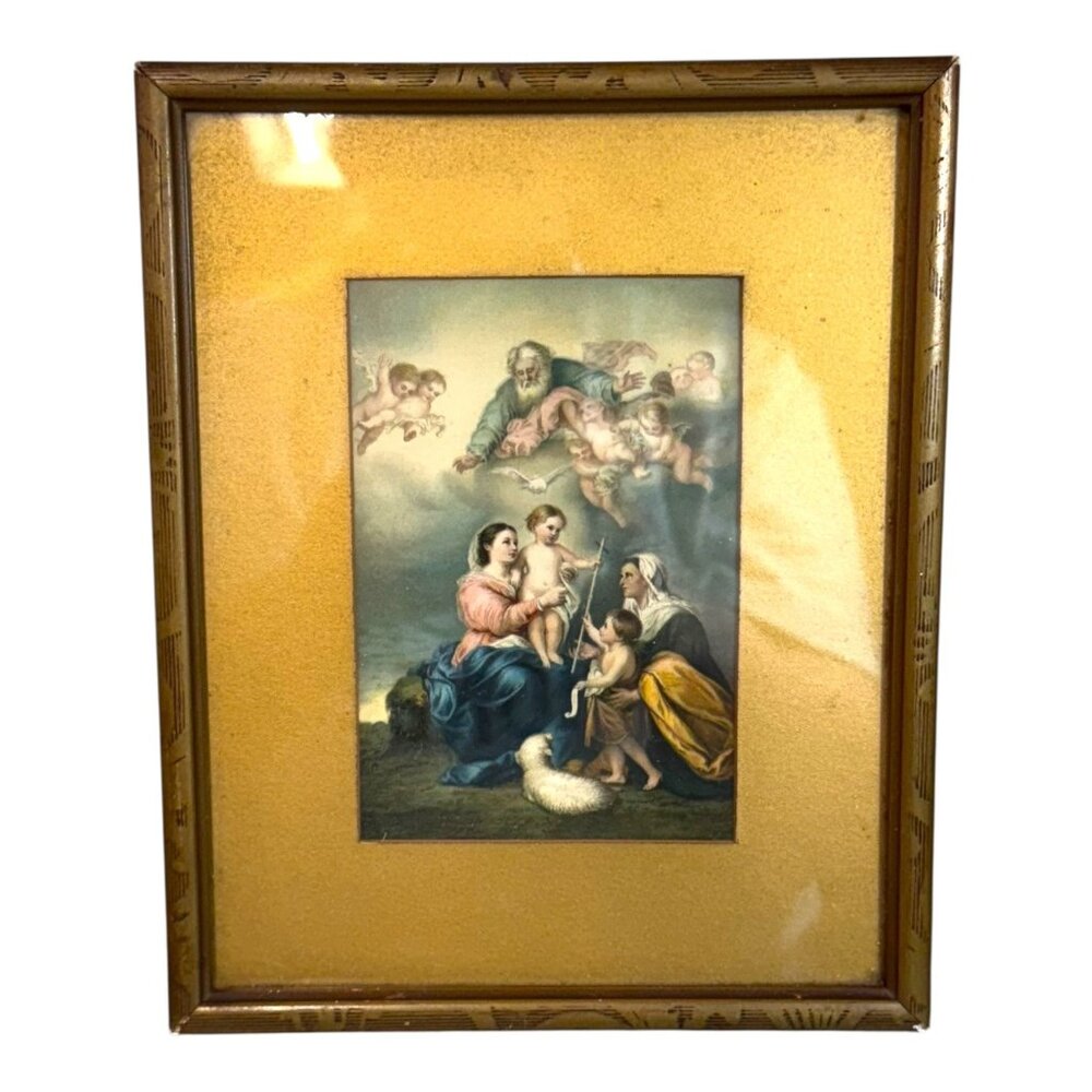Antique Holy Family Christian Lithograph after Bartolomé Esteban Murillo Vintage